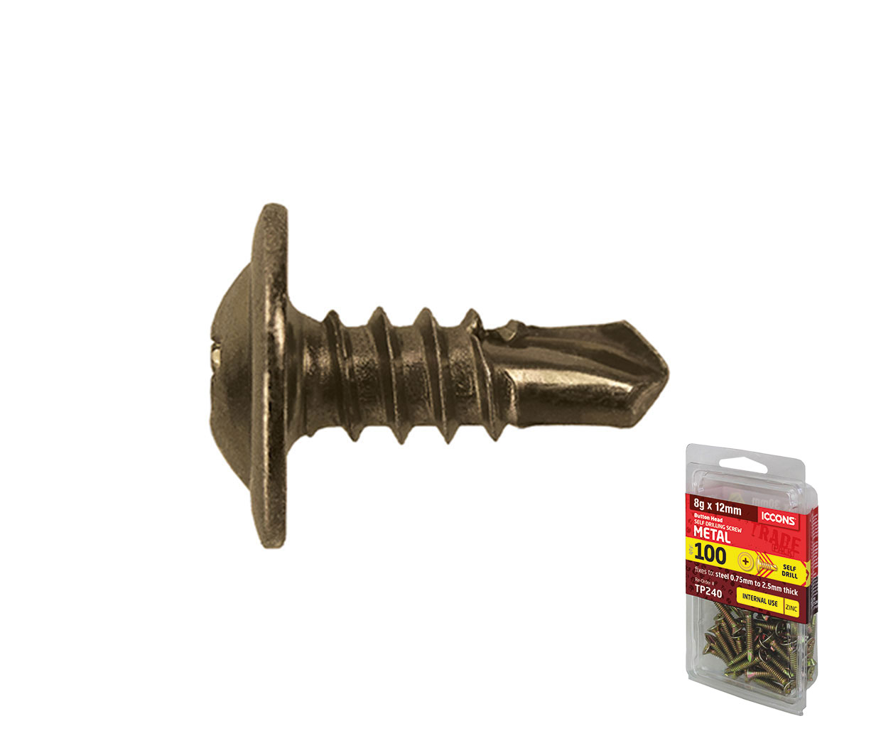SCREW SDM BUTTON HD ZINC 8-18 X 12 - TRADE PKT 100